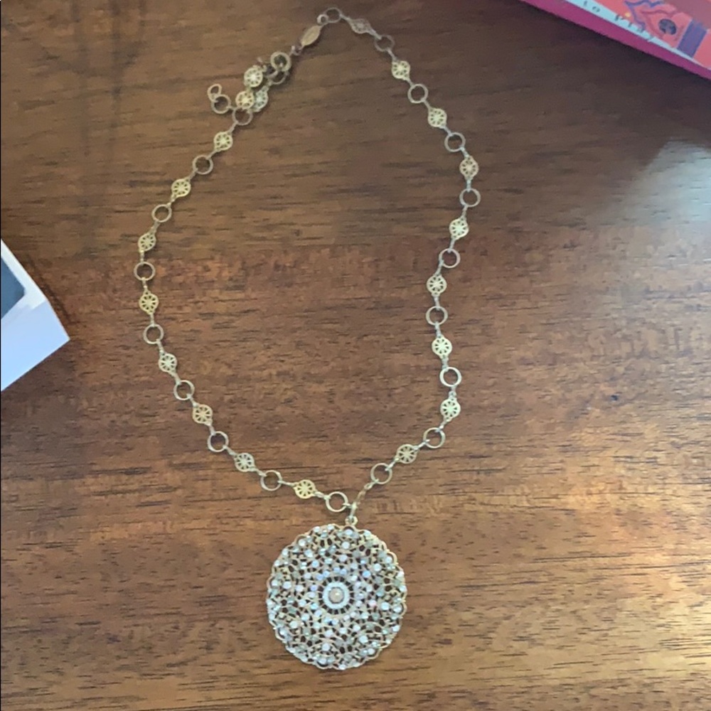 Large French La Vie Swarovski Medallion Necklace